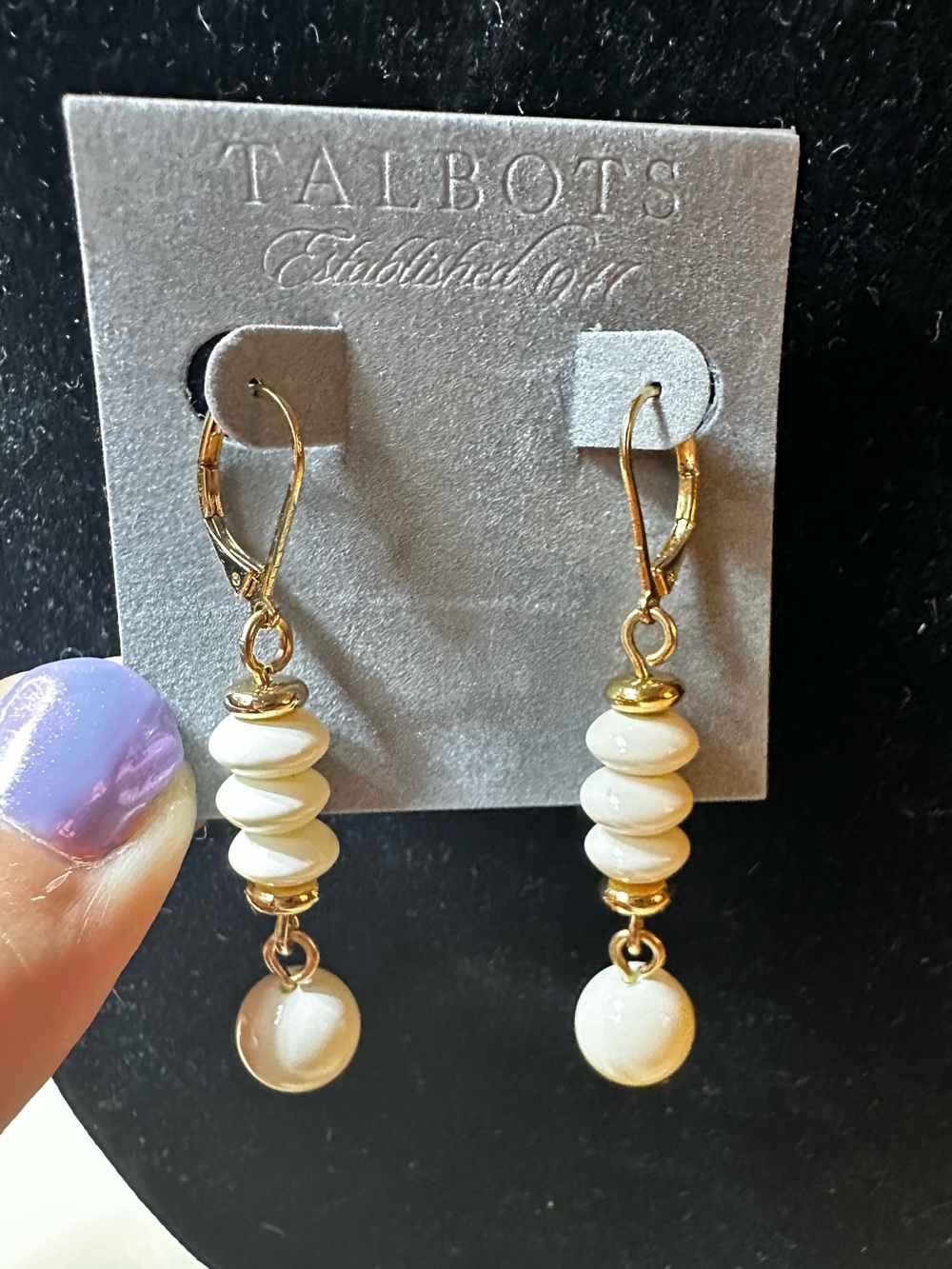 Talbots Gold and Cream Stacked Bead Drop Earrings